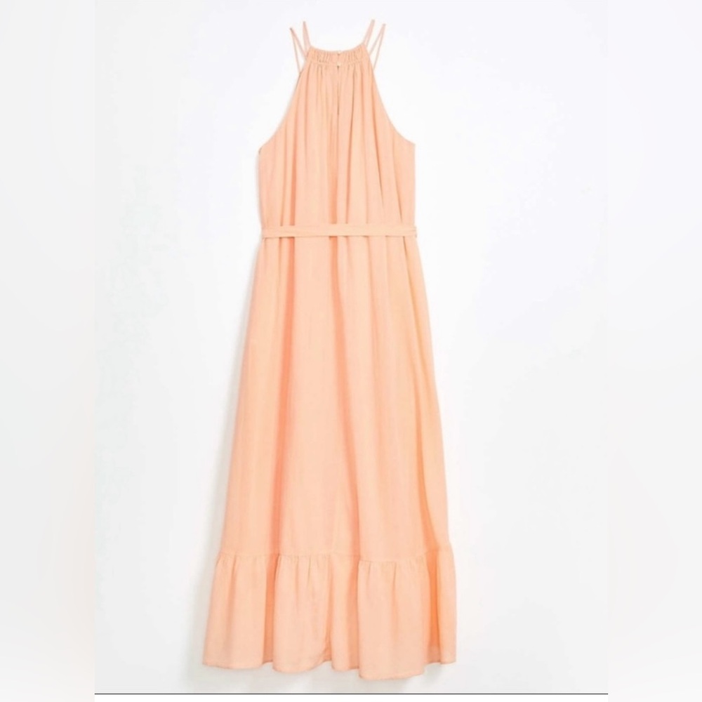 Sleeveless Loft maxi dress flounce high neck gathered peach orange NWT Sz-XXL